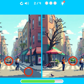 Найди отличия на двух пиксельных картинках, уложившись в 2 минуты и не допустив больше двух ошибок. Проверь свою внимательность и заработай максимум звёзд!