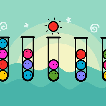Сортируй разноцветные смайл шарики в колбочки и тренируй свой мозг в этой захватывающей игре-головоломке. Сортировка цветных мячиков никогда не была так увлекательна и интересна для всей семьи и любых возрастов.