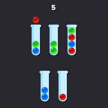 Перемещайте шарики по пробиркам, чтобы отсортировать шарики одного цвета в одну пробирку. 