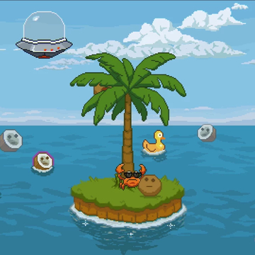 Весёлая 2D пиксель-игра: кокосы падают, колются, тонут или утаскиваются осьминогом. Тарелка похищает половинки, краб колет их, а утка всё взрывает. Собирай, выживай и смейся в этом тропическом безумии!