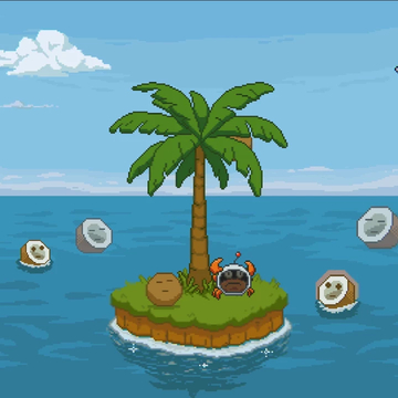Весёлая 2D пиксель-игра: кокосы падают, колются, тонут или утаскиваются осьминогом. Тарелка похищает половинки, краб колет их, а утка всё взрывает. Собирай, выживай и смейся в этом тропическом безумии!