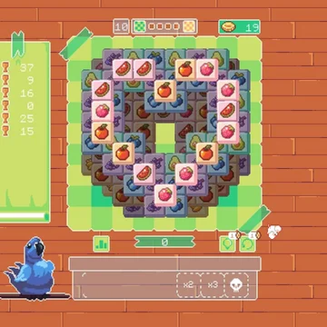 Красочная расслабляющая игра в жанре маджонг - Накорми Попугая! Собирайте плитки с фруктами, набирайте очки, побеждайте! 