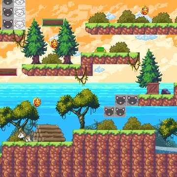 Логическая игра для детей о двух милых кошках, где головоломки основаны на взаимодействии персонажей и помощи друг другу.