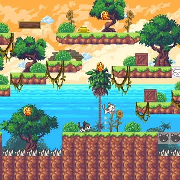 Логическая игра для детей о двух милых кошках, где головоломки основаны на взаимодействии персонажей и помощи друг другу.