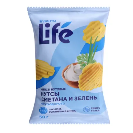 Чипсы нутовые ЛЕНТА LIFE Сметана и зелень, 50г