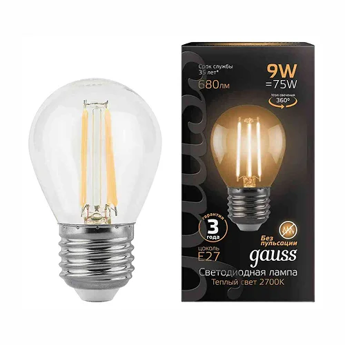  Лампа светодиодная Gauss Е27 тёплый свет, 9Вт