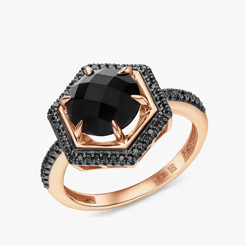 Золотое кольцо с бриллиантами и агатами